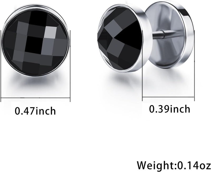 Silver deer Store 2025 Upgraded Hypoallergenic earrings for men,Mens surgical steel black stud earring jewelry,Great Wall wall grain round cake shape,Single black gel 0.4 inches wide - Image 2